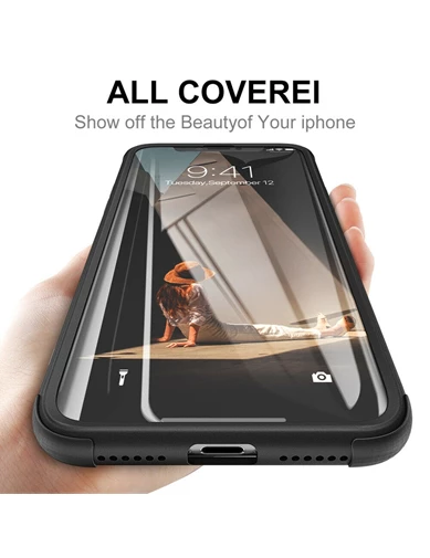Needion - Teleplus iPhone 12 Pro Max Kılıf 360 Ön Arka Cam Darbe Korumalı Silikon 