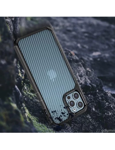 Needion - Teleplus iPhone 13 Pro Max Kılıf İnox Frosted Karbon Darbe Korumalı Kapak Silikon 