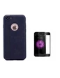 Needion - Teleplus iPhone 7 Kadife Desenli Silikon Kılıf   Tam Kapatan Cam Siyah