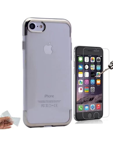Needion - Teleplus iPhone 7 Kenar Lazer Kesimli Silikon Kılıf   Cam Ekran Koruyucu