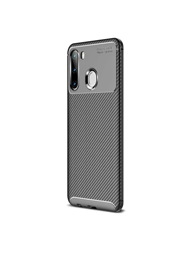 Needion - Teleplus Samsung Galaxy A21 Kılıf Negro Karbon Silikon   Nano Ekran Koruyucu
