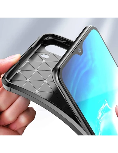 Needion - Teleplus Samsung Galaxy A21S Kılıf Negro Karbon Silikon   Nano Ekran Koruyucu