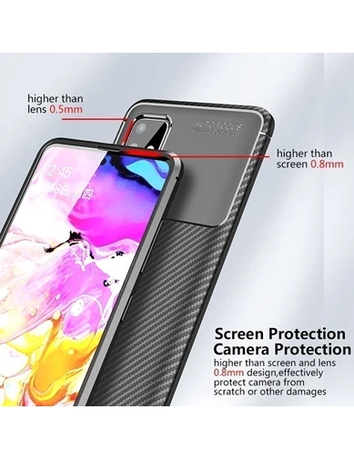 Needion - Teleplus Samsung Galaxy A31 Kılıf Negro Karbon Silikon   Nano Ekran Koruyucu