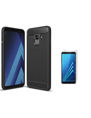 Needion - Teleplus Samsung Galaxy A8 2018 Özel Karbon ve Silikonlu Kılıf   Nano Ekran Koruyucu