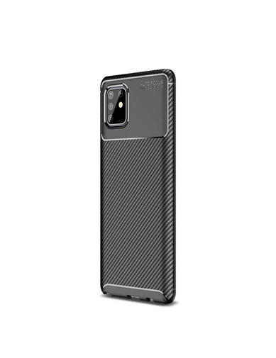 Needion - Teleplus Samsung Galaxy A81 Kılıf Negro Karbon Dokulu Silikon   Tam Kapatan Ekran Koruyucu