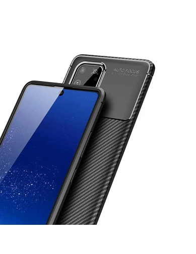 Needion - Teleplus Samsung Galaxy A91 Kılıf Negro Karbon Dokulu Silikon   Tam Kapatan Ekran Koruyucu