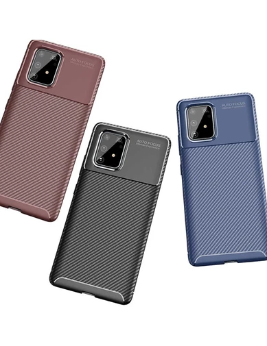 Needion - Teleplus Samsung Galaxy Note 10 Lite Kılıf Negro Karbon Dokulu Silikon   Nano Ekran Koruyucu