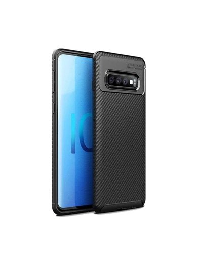 Needion - Teleplus Samsung Galaxy S10 Plus Negro Karbon Silikon Kılıf 