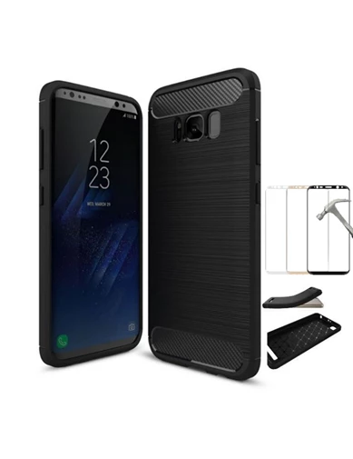 Needion - Teleplus Samsung Galaxy S8 Özel Karbon ve Silikonlu Kılıf   Tam Kapatan Cam