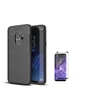 Needion - Teleplus Samsung Galaxy S9 Kılıf Deri Dokulu Silikon    Kenarı Kısa Cam Ekran Koruyucu Siyah