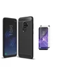 Needion - Teleplus Samsung Galaxy S9 Plus Kılıf Özel Karbon ve Silikonlu    Kenarı Kısa Cam Ekran Koruyucu Siyah
