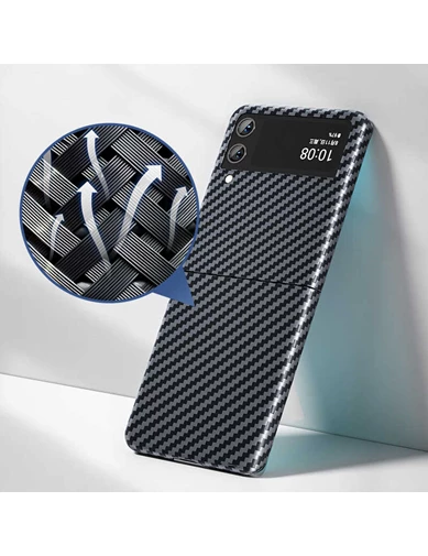 Needion - Teleplus Samsung Galaxy Z Flip3 5g Kılıf Aramid Karbon Dizayn Kapak 