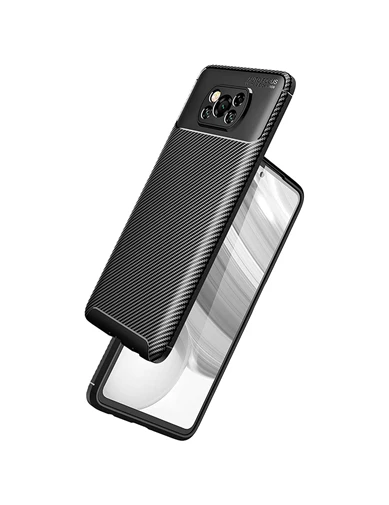 Needion - Teleplus Xiaomi Poco X3 NFC Kılıf Negro Karbon Dokulu Kamera Korumalı Silikon 