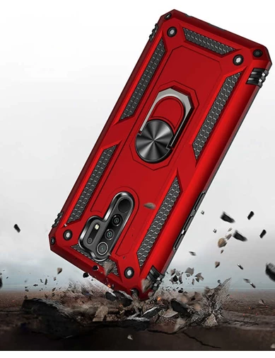 Needion - Teleplus Xiaomi Redmi 9 Kılıf Vega Yüzüklü Çift Katmanlı Tank Kapak 