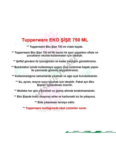 Needion - Tupperware EKO ŞİŞE 750 ML VİDALI KAPAK MAVİ ( MATARA VE SULUK ) HSGL