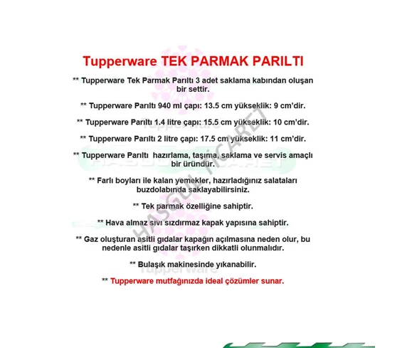 Needion - Tupperware PARILTI SET 3'LÜ KIRMIZI TEK PARMAK SAKLAMA KABI HSGL