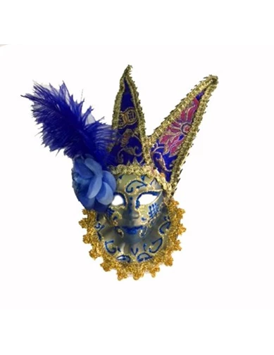 Needion - Tüylü Dekoratif Seramaik Maske Mavi Renk