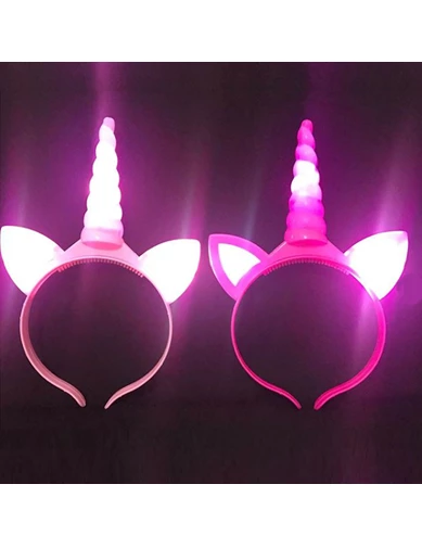 Needion - Unicorn Temalı Taç Plastik Işıklı  Tek Boynuz Parti Tacı Karışık