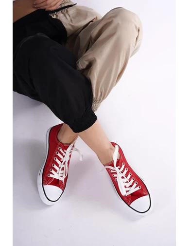 Needion - Unısex Kırmızı Keten Ayakkabı