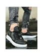 Needion - Wagoon Yüksek Taban Baklava Desenli Bağcıklı Erkek Günlük Spor Ayakkabı Siyah 