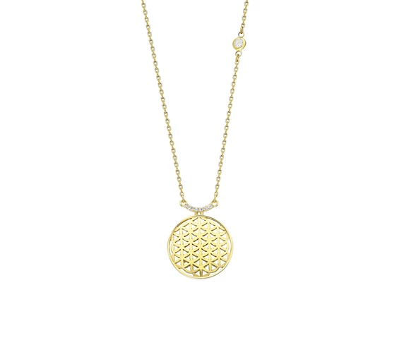 Needion - Yaşam Çiçeği Kolye Zirkon Taşlı Altın Kaplama 925 Ayar Gümüş