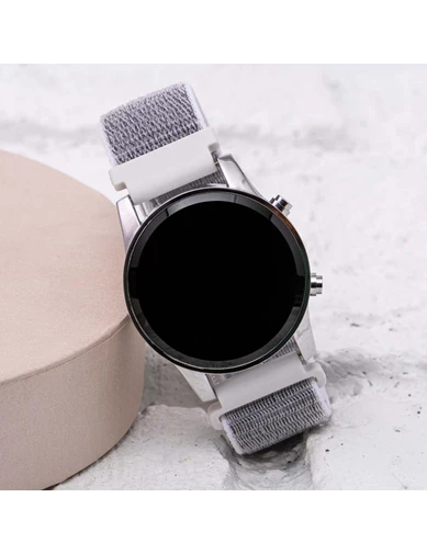 Needion - Yeni Trend Cırtlı Yapışır Kanvas Kordon Gri renk Dijital Bileklik Saat ST-304057