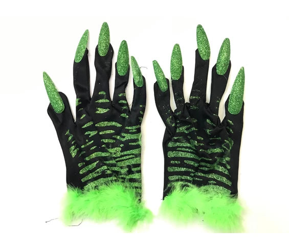 Needion - Yeşil Otrişli Cadılar Bayramı Tırnaklı Eldiven 1 Çift