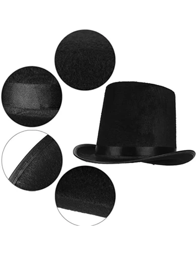 Needion - Yetişkinler İçin Siyah Renk Ringmaster Sihirbaz Şapkası Fötr Şapka