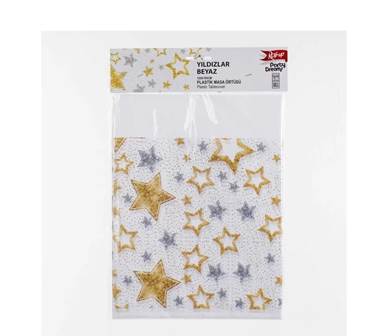 Needion - Yıldızlar Beyaz Plastik Masa Örtüsü 120x180 cm