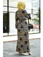 Needion - Zincir Desenli Beli Kuşaklı Tesettür Elbise AZ1015 Hardal L 