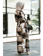 Needion - Zincir Desenli Beli Kuşaklı Tesettür Elbise AZ1015 Krem L-XL 